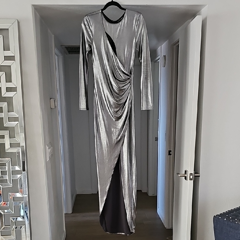 Elegant Silver Long Sleeve Dress Jluxlabel Size Small